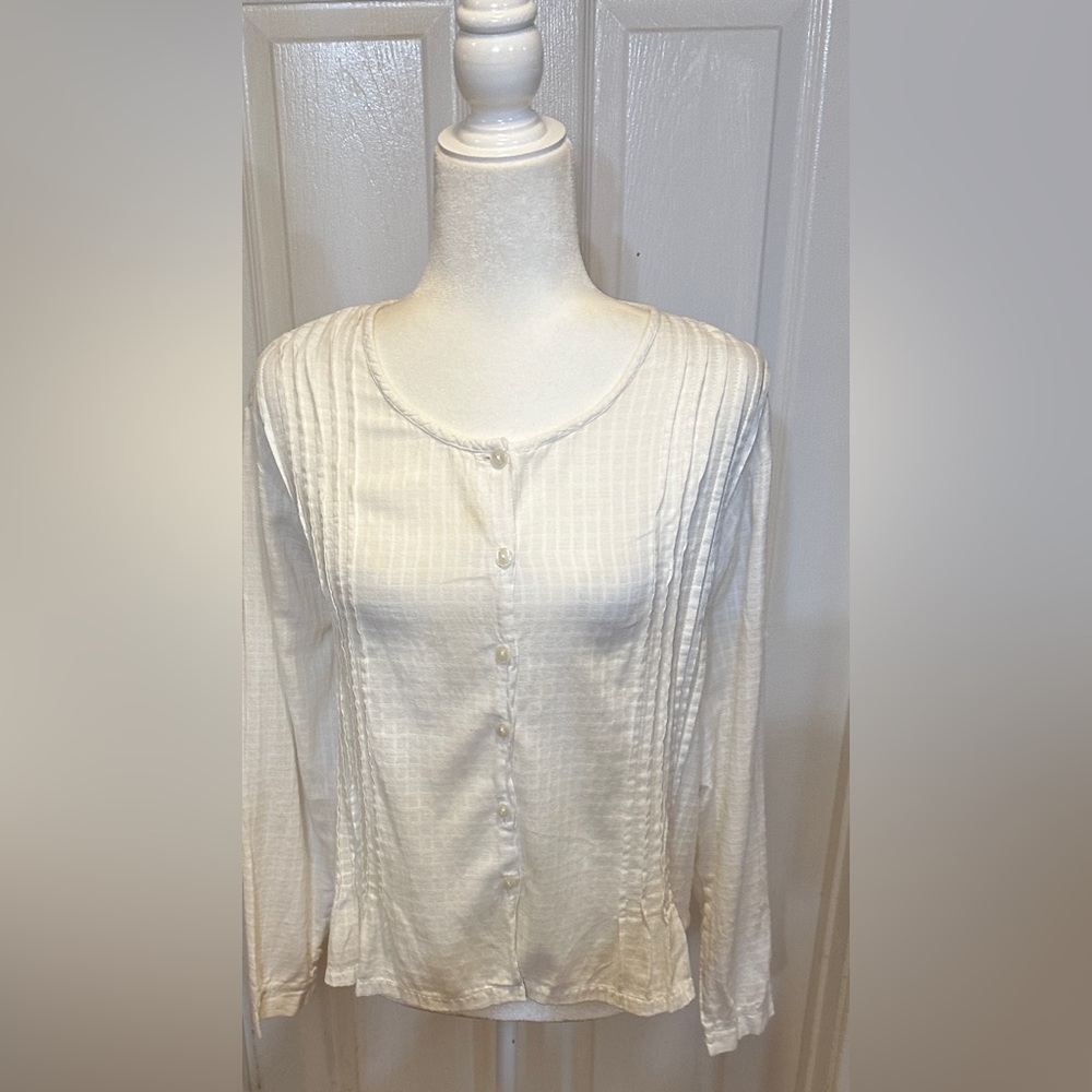 Whitewash Blouse White  Long Sleeve Cotton Size Large